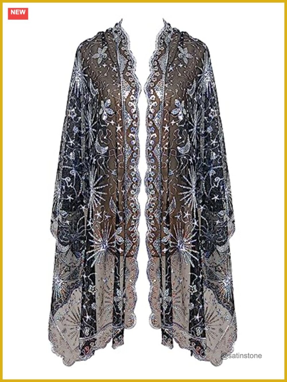 1920s Sequin Fringed Shawl Wrap Evening Scarf